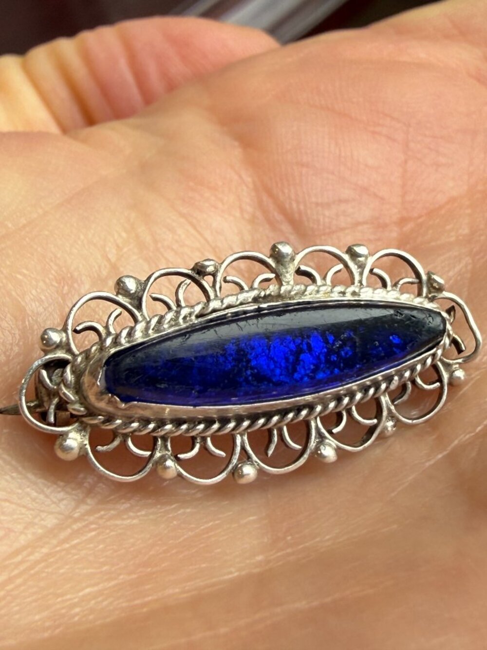 Vintage Guatemala Sterling Silver Pin Brooch Blue Morpho Butterfly Wing